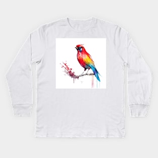 Cardinal Bird Portrait In Watercolors & Pen Kids Long Sleeve T-Shirt